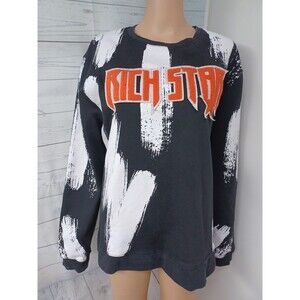Rich Star Mens Pullover Sweater Black White Orange Crew Neck Sz XL